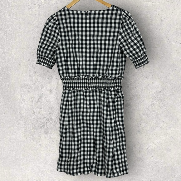 Sezane Sixteen Plaid Gingham Mini Dress Black White Size 36 French US 4‎ Button - Picture 6 of 16